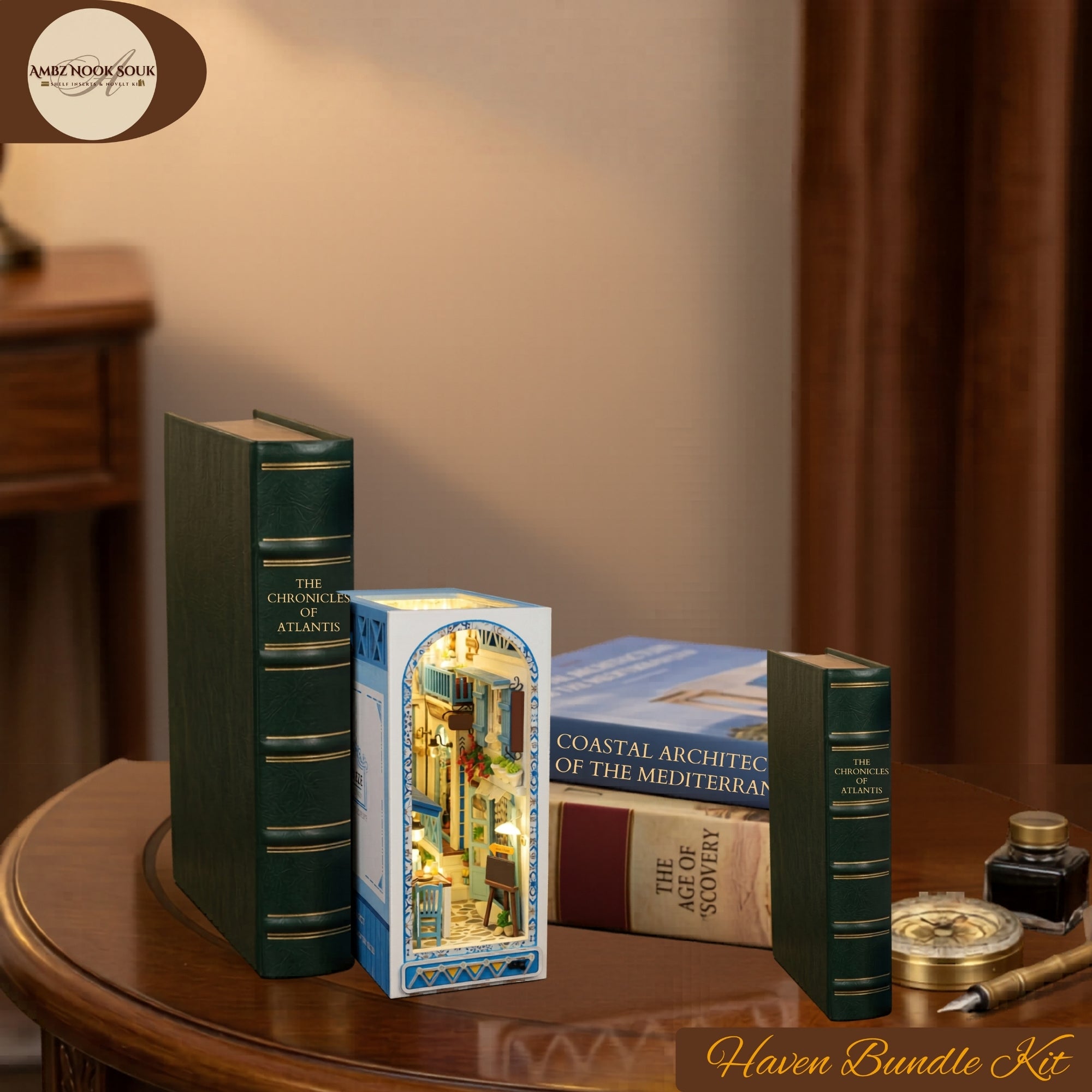 Sea Breeze Coastal Book Nook – DIY Miniature Kit, Beach House Decor, Nautical Haven Bundle