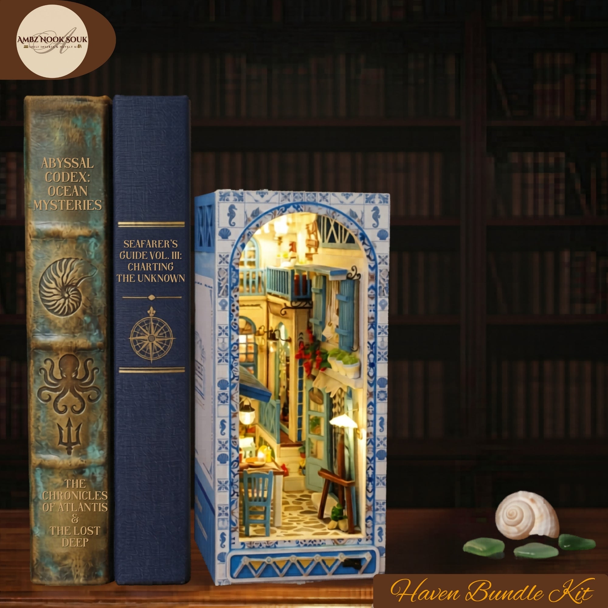 Sea Breeze Coastal Book Nook – DIY Miniature Kit, Beach House Decor, Nautical Haven Bundle