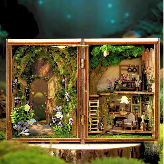 DIY Enchanted Forest Book Nook Kit – Magical Woodland Miniature with LED Lights