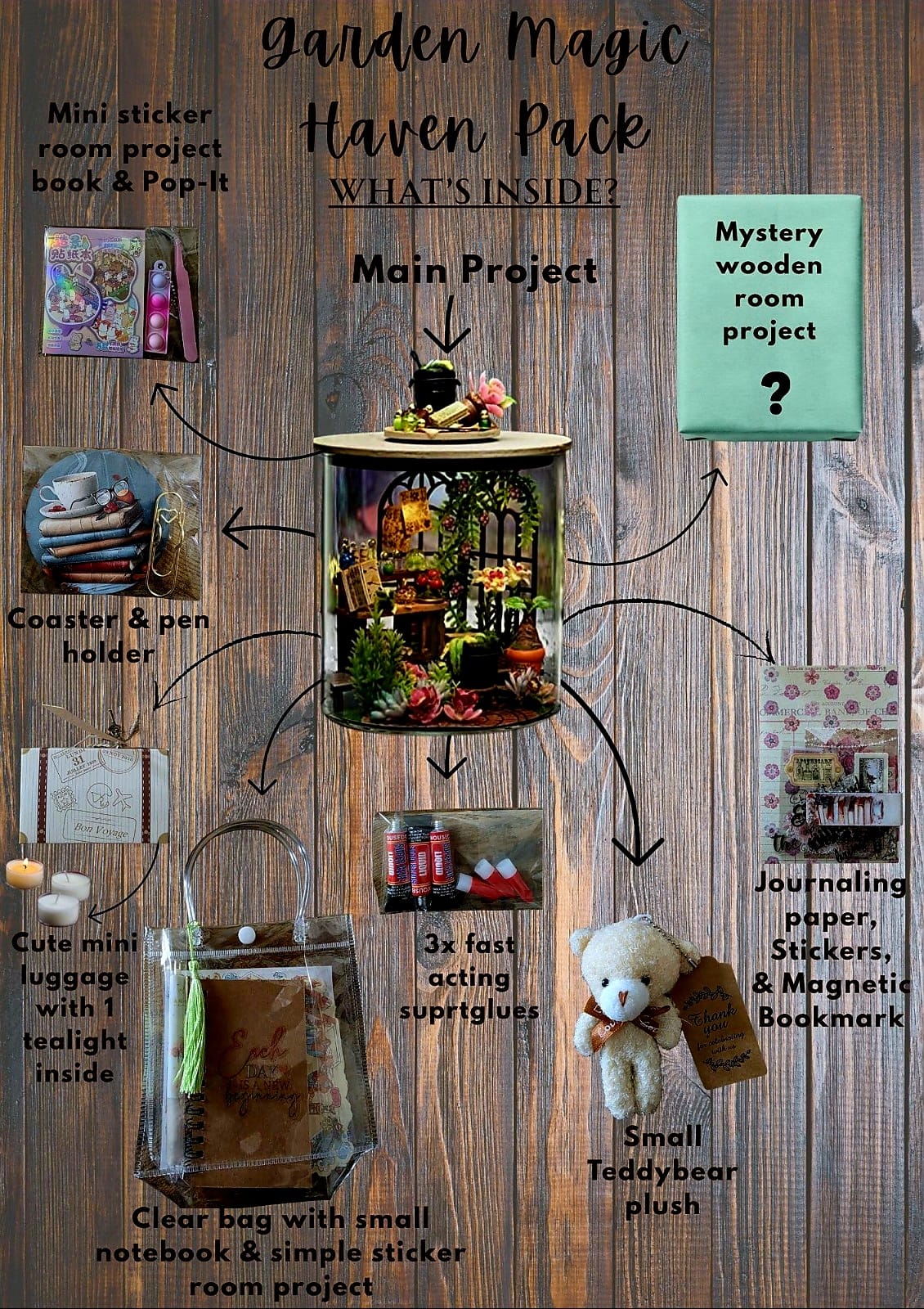 Haven Mystery Book Nook Bundle - 2-in-1 DIY Miniature Kit & Cozy Gift Set with Artisan Candle, Mystery Book, and Plush Bear