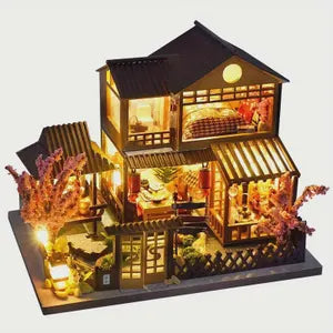 Japanese Tea House DIY Book Nook Kit – Zen Miniature Architecture with LED Lights