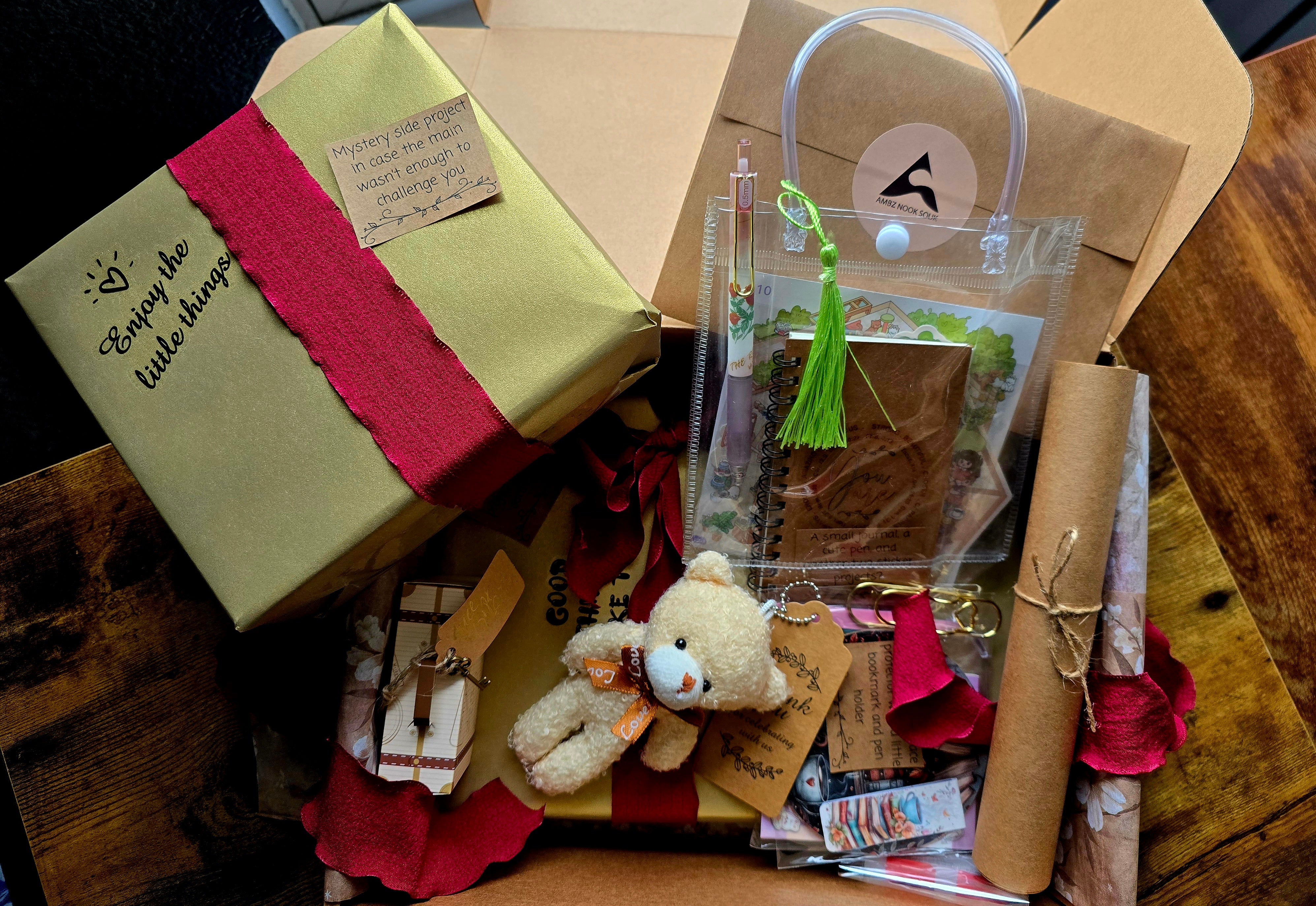 Haven Mystery Book Nook Bundle - 2-in-1 DIY Miniature Kit & Cozy Gift Set with Artisan Candle, Mystery Book, and Plush Bear