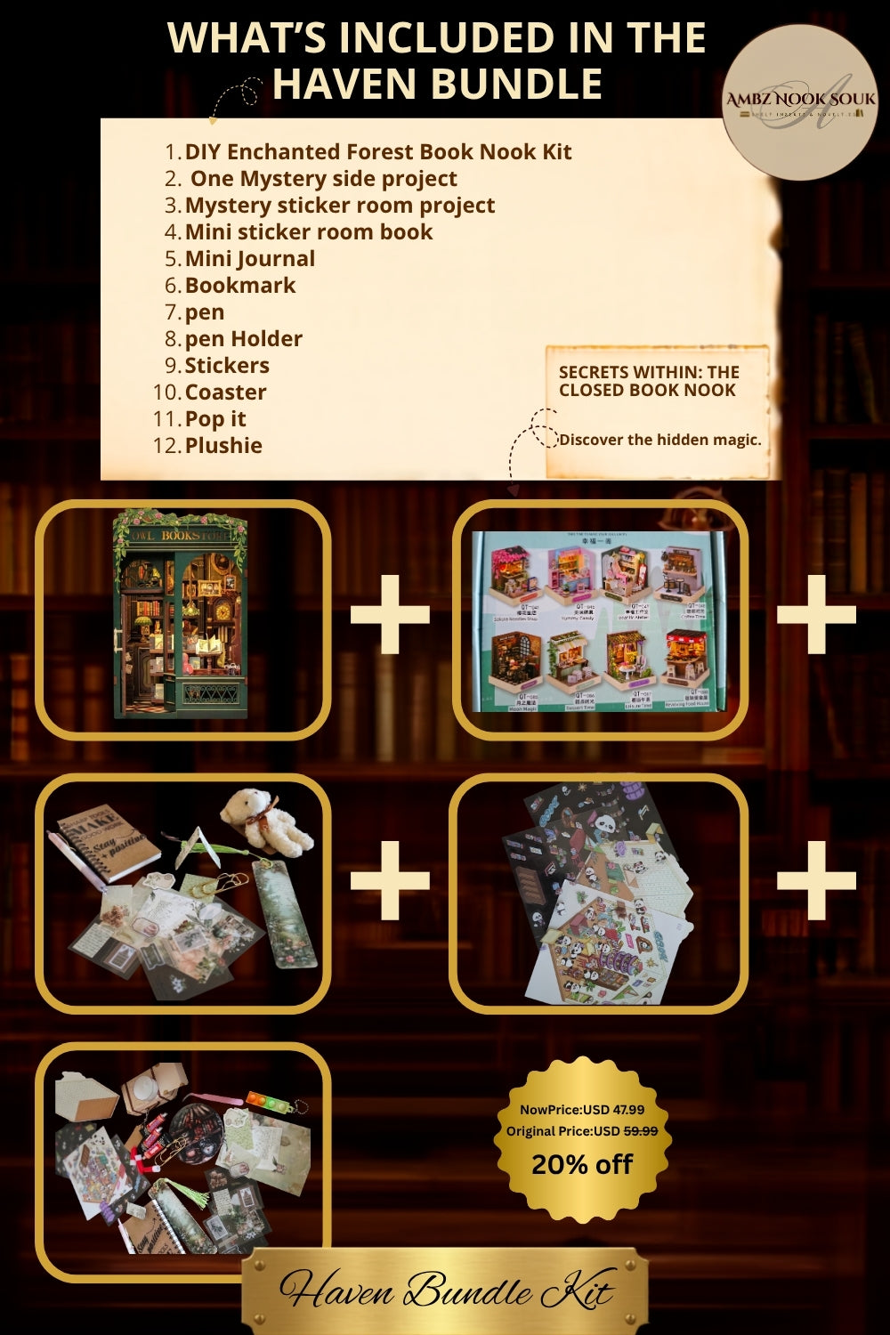 Haven Package – Owl Bookstore Book Nook Kit | Dark Academia Craft Bundle