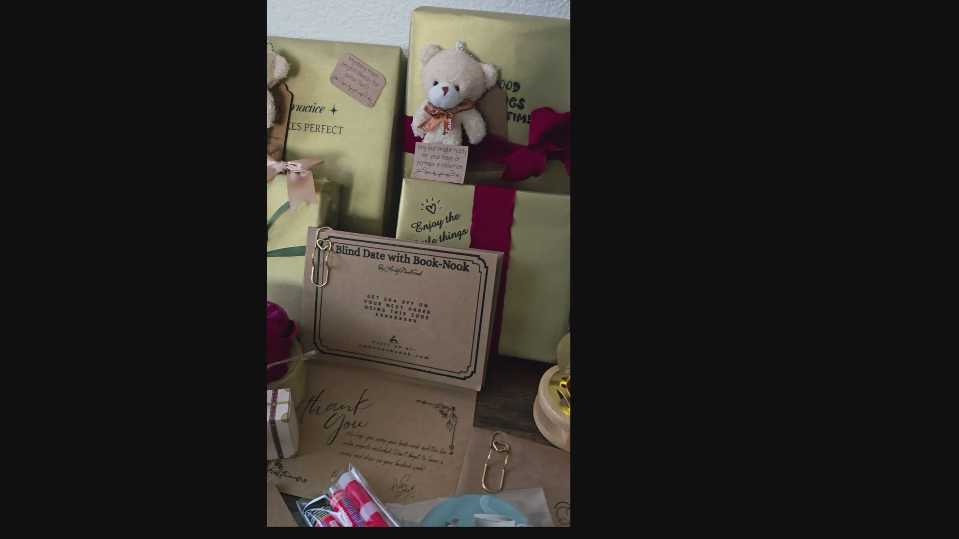 Haven Mystery Book Nook Bundle - 2-in-1 DIY Miniature Kit & Cozy Gift Set with Artisan Candle, Mystery Book, and Plush Bear