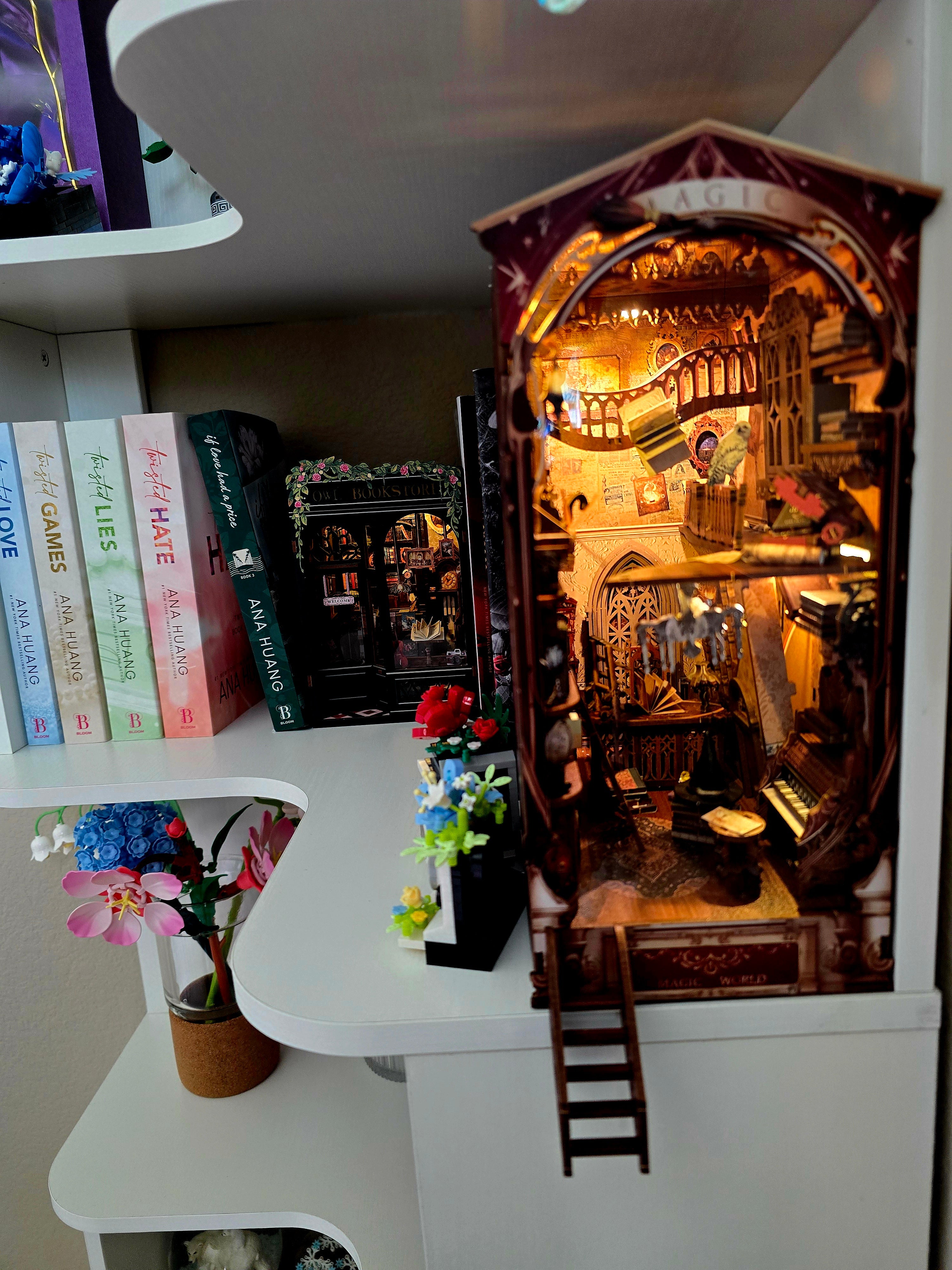 Haven Mystery Book Nook Bundle - 2-in-1 DIY Miniature Kit & Cozy Gift Set with Artisan Candle, Mystery Book, and Plush Bear