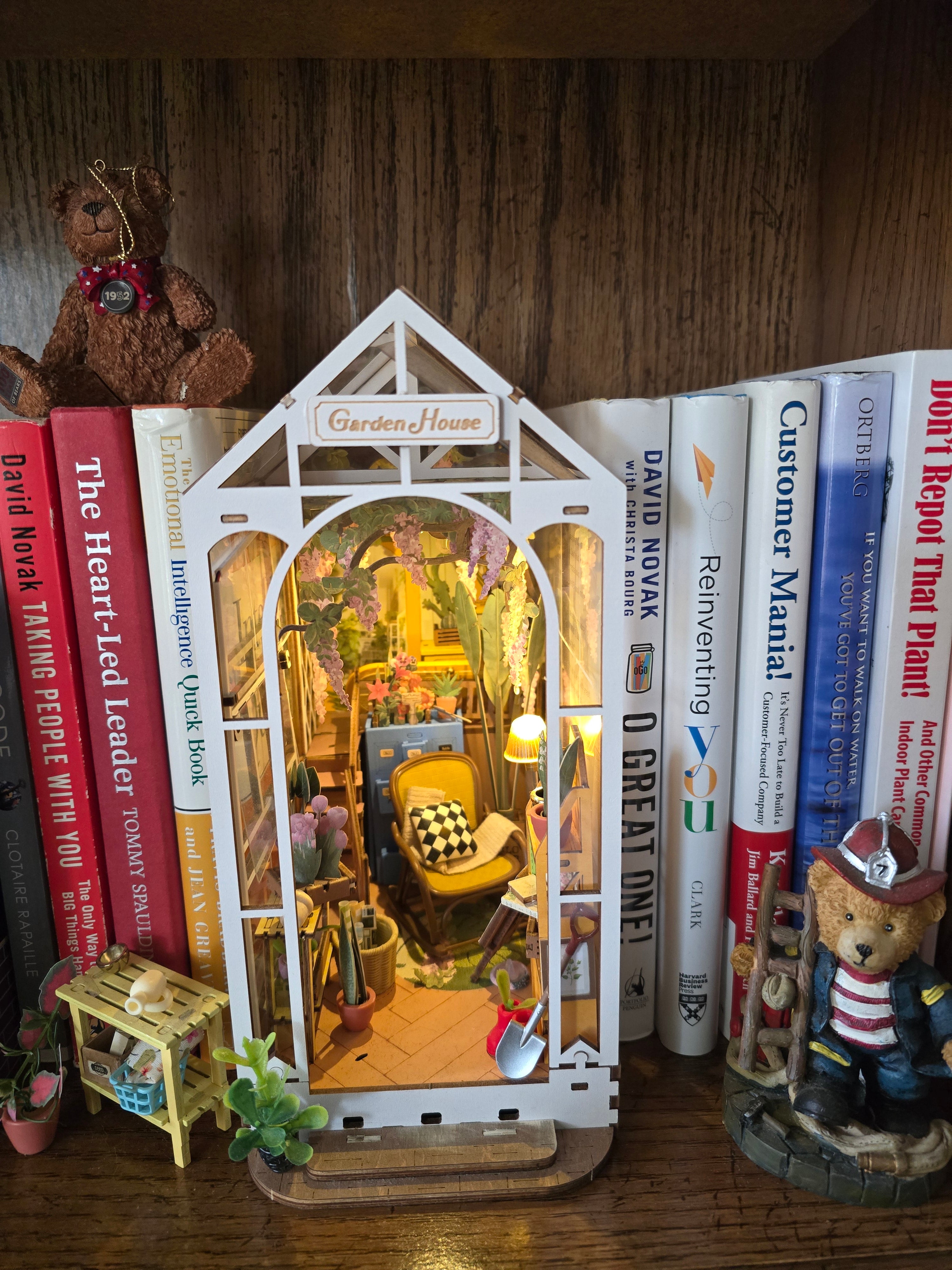 Haven Mystery Book Nook Bundle - 2-in-1 DIY Miniature Kit & Cozy Gift Set with Artisan Candle, Mystery Book, and Plush Bear